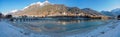 The panoramic view of Auronzo and the frozen lake Santa Katerina
