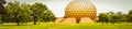 Panoramic view of Auroville is a universal city in the making in Puducherry, South India dedicated to the ideal of human unity whe Royalty Free Stock Photo
