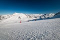 Panoramic view of Austrian ski region of Hintertux Glacier in the region of Tyrol with incidental skiing people