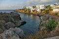 Panoramic view of Avlemonas bay in Kythera, Greece in the early morning Royalty Free Stock Photo