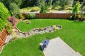 Panoramic view of backyard landscape. Royalty Free Stock Photo