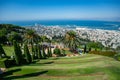 Panoramic view of the Bahai Gardens and of Haifa Bay and Port on the Mediterranean Coast. Haifa, Israel. July 23, 2019. Royalty Free Stock Photo