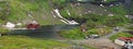 Panoramic view of the Balea cabin next to Lake Balea. Royalty Free Stock Photo