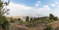 Panoramic  view from the Bania observation deck near the Israeli Misgav Am village to the valley in the Upper Galilee, Golan Royalty Free Stock Photo