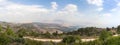 Panoramic  view from the Bania observation deck near the Israeli Misgav Am village to the valley in the Upper Galilee, Golan Royalty Free Stock Photo