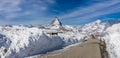 Panoramic view of banner Matterhorn and snow mountains panorama view at Gornergrat, Switzerland Royalty Free Stock Photo