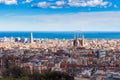 Panoramic view of Barcelona from Park Guell in a beautifull winter day at sunset, Spain