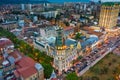 Panoramic view of Batumi and Astronomical clock, Georgia. Twilight over the old city and Downtown of Batumi - capital of Adjara,