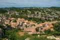 Panoramic view of the Baux-de-Provence castle ruins on the hill. Royalty Free Stock Photo