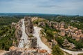 Panoramic view of the Baux-de-Provence castle ruins on the hill. Royalty Free Stock Photo