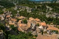 Panoramic view of the Baux-de-Provence castle ruins on the hill, with the roofs of the village just below. Royalty Free Stock Photo