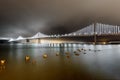 Panoramic view of the Bay Bridge from the Port of San Francisco. Royalty Free Stock Photo