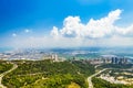 Panoramic view of the bay of Haifa, with downtown Haifa, the harbor, the industrial zone in a sunny summer day. Viewed from Haifa Royalty Free Stock Photo