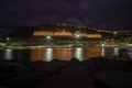 Panoramic view on the bay at night in Puerto Rico, Gran Canaria, Spain. Iluminated buildings in background Royalty Free Stock Photo