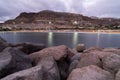 Panoramic view on the bay at night in Puerto Rico, Gran Canaria, Spain. Royalty Free Stock Photo