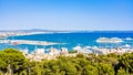 Panoramic view of the bay with port, yachts and cruiser ships, Palma de Mallorca Royalty Free Stock Photo