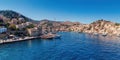 Panoramic view of the bay of Symi island, Greece. Royalty Free Stock Photo