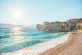 Panoramic view on a beach of a small town Postira - Croatia, island Brac Royalty Free Stock Photo