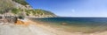 Panoramic view of the beach with a healing spring at the Spa resort in the village of Ilia on the Greek island of Evia in Greece