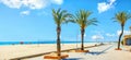 Promenade and beach in Empuriabrava . Costa Brava, Catalonia, Sp