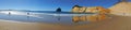 Panoramic View of Beach and Surfers Royalty Free Stock Photo