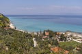 Panoramic view of beach of town of Afytos, Kassandra, Chalkidiki, Central Macedonia, Greece Royalty Free Stock Photo