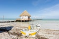 Panoramic view of the beach with wooden pier in Holbox Royalty Free Stock Photo