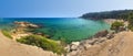 Panoramic view on beaches Cala Treumal and Platja de Santa Cristina in Lloret de Mar, Costa Brava, Spain on sunny summer day