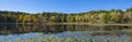 Panoramic view of beautiful autumn lake scenery. Royalty Free Stock Photo