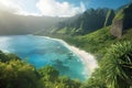 Panoramic view of a beautiful beach on the island of Kauai, Hawaii