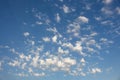 Panoramic view of a beautiful blue sky with fluffy white clouds. Cloudcape. Nature Air.