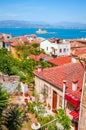 Panoramic view on beautiful city Nafplio and Bourtzi castle, Greece Royalty Free Stock Photo