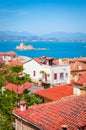 Panoramic view on beautiful city Nafplio and Bourtzi castle, Greece Royalty Free Stock Photo