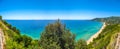 Panoramic view of beautiful coastal landscape at the Cilentan Coast, province of Salerno, Campania, southern Italy Royalty Free Stock Photo