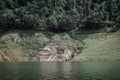 Panoramic view of beautiful lake and mountain landscape fresh green valley at Khun Dan Prakan Chon Dam Nakhon Nayok Thailand. Royalty Free Stock Photo