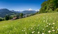 Panoramic view of beautiful landscape in the Bavarian Alps with Royalty Free Stock Photo
