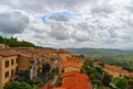 Panoramic view of beautiful landscape from terrace park in Cortona, medieval town in Tuscany, Italy Royalty Free Stock Photo