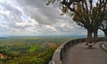 Panoramic view of beautiful landscape from terrace park in Cortona, medieval town in Tuscany, Italy Royalty Free Stock Photo