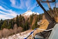 Panoramic view of beautiful mountain landscape with Cable car on ski resort Royalty Free Stock Photo