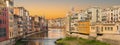 Panoramic view of the beautiful Onyar River located in Girona, Spain Royalty Free Stock Photo