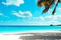 Panoramic view of a beautiful sunny day on sandy beach in the Maldives.