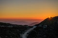 Panoramic View of a Beautiful Sunset over the Mountains of Crete Island, Greece. Natural Scenery with the Sun Fading. Royalty Free Stock Photo