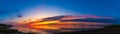 Panoramic view of a beautiful sunset sky over the sea with boats in Loissin bei Greifswald