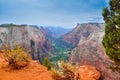 Panoramic view of the beautiful Virgin River valley of Zion National Park from Observation Point Royalty Free Stock Photo