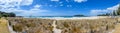 A panoramic view of the beach below mount manganui in tauranga,new zealand