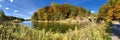 Panoramic View - Beebe Lake, Bridge, Foliage Trees