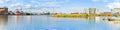 Panoramic view of the Belfast`s harbour with the museum of the h