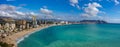 Panoramic view Benidorm with high buildings, mountains and sea