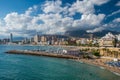 Panoramic view of Benidorm, in Spain.Benidorm Alicante playa de Poniente beach sunset in Spain.Skyscrapers near the beach Royalty Free Stock Photo