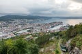 Panoramic view of Bergen and harbor from Mount Floyen, Bergen, Norway. Royalty Free Stock Photo